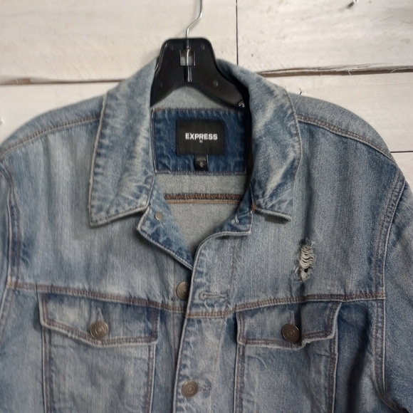 Vintage Express Men's Jeans Denim Jacket Size Medium Light Blue Distressed Jean - Picture 2 of 10
